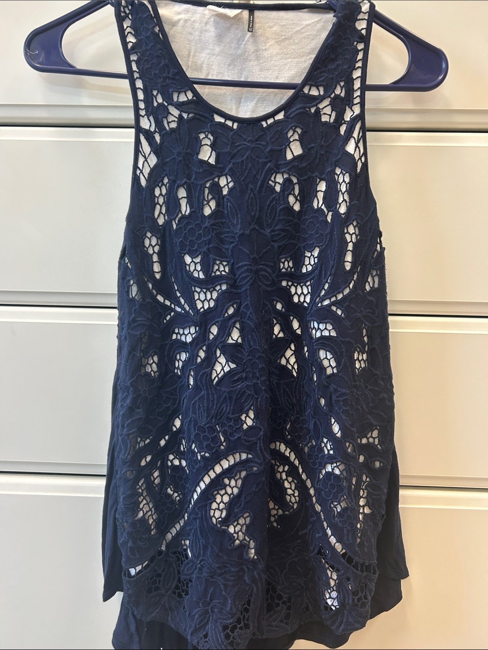 Navy Crochet Lace Camisole Tank - Sleeveless Layered Detail